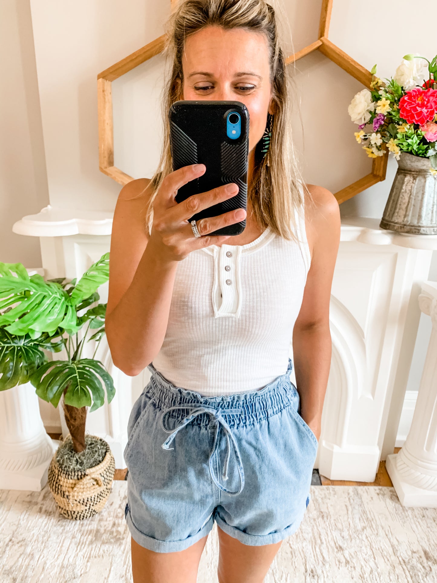 Medium Wash Denim High Waisted Shorts