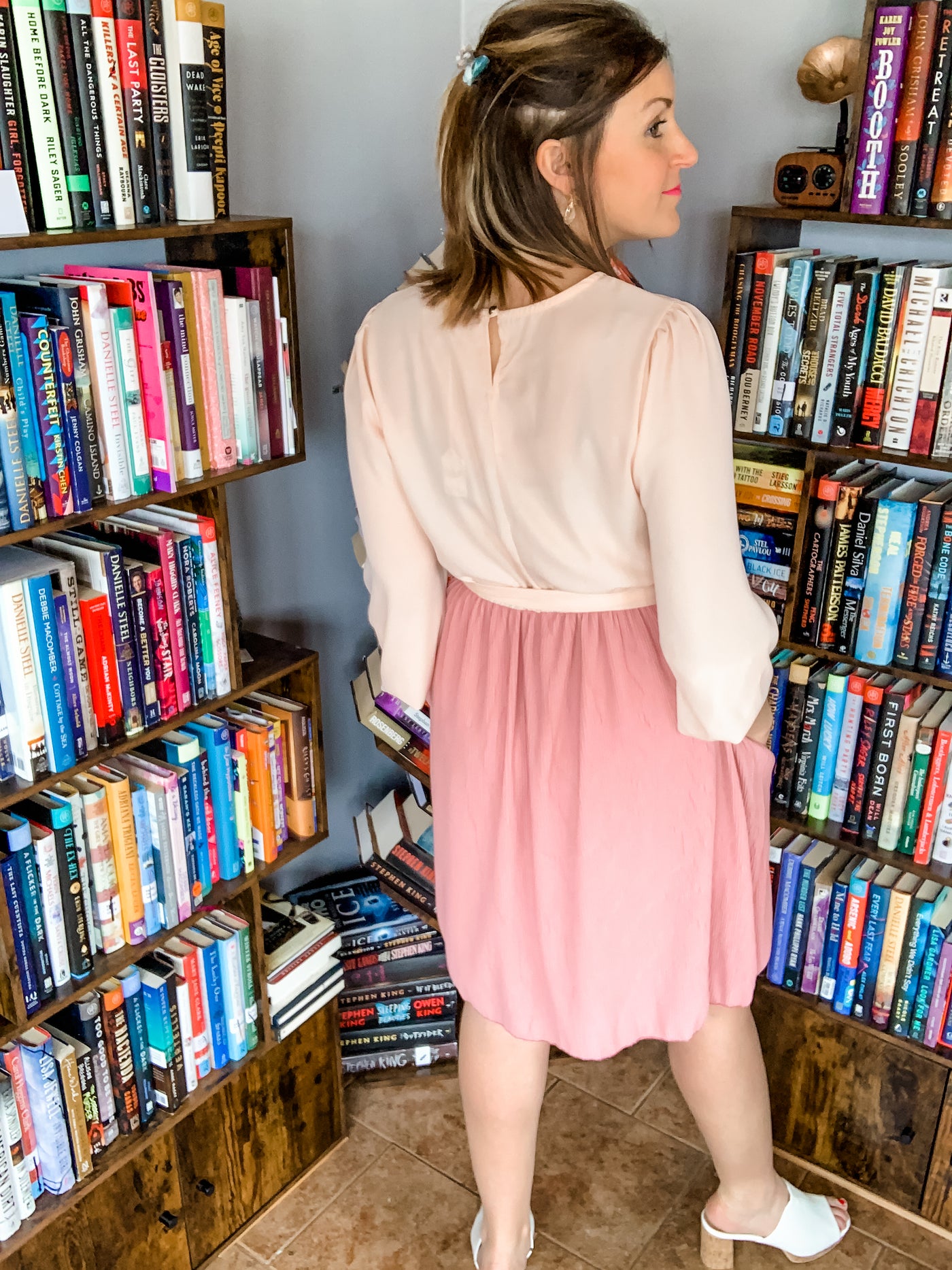 Peach and Cream Long Sleeve Spring Dress