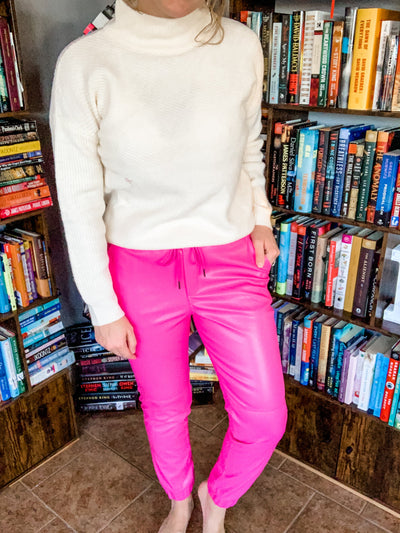 Pink Faux Leather Joggers
