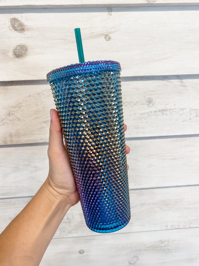 Large Navy Studded Tumbler with Straw