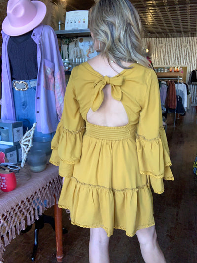 Mustard Tiered Bell Sleeve Dress