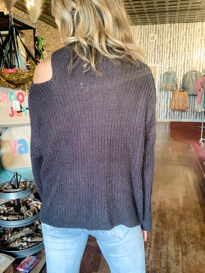 Charcoal Cold Shoulder Sweater