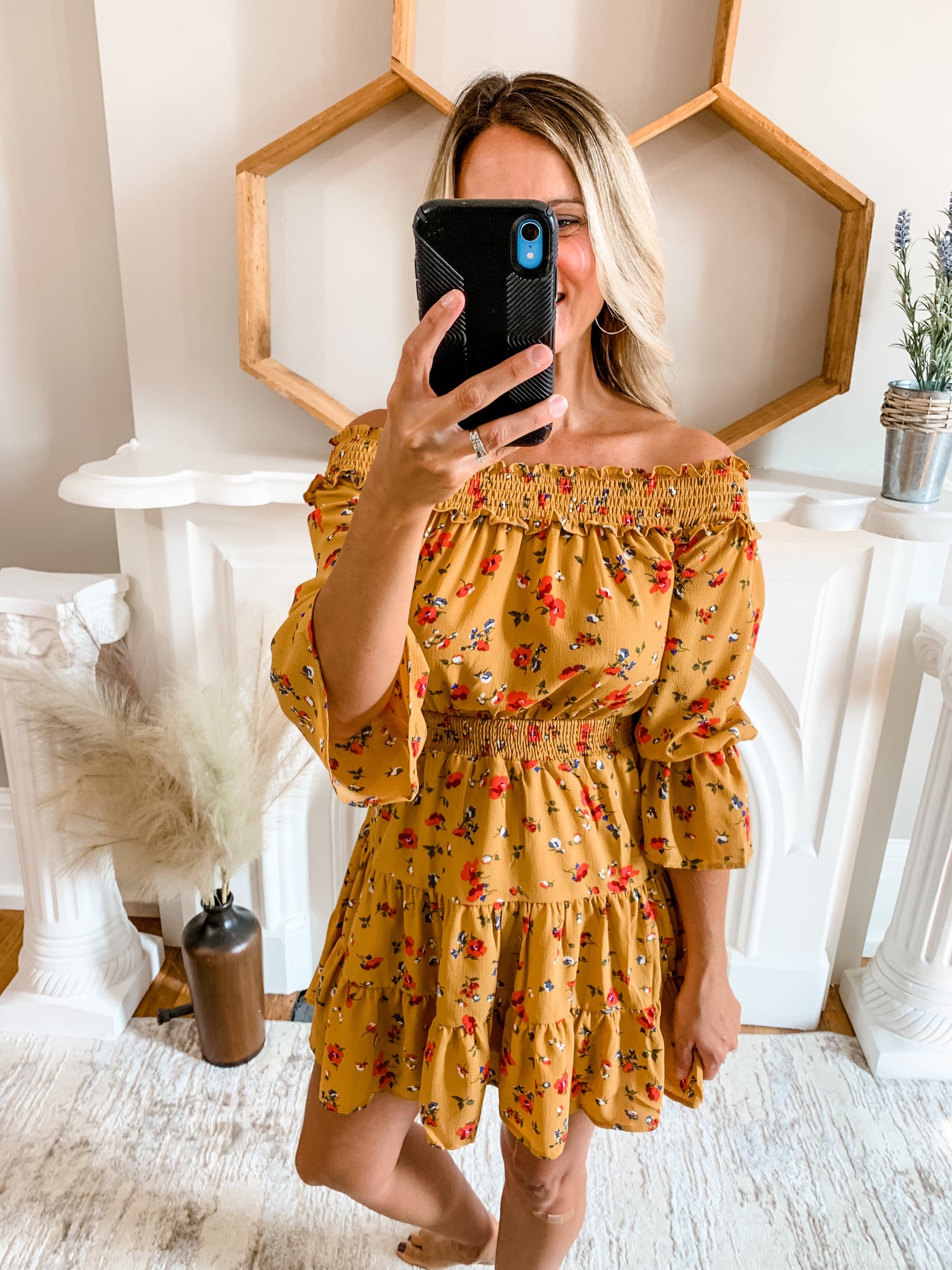 Tiered Mustard Floral Dress