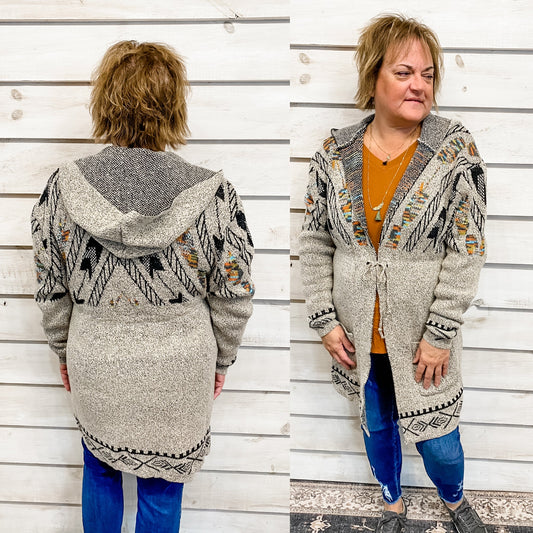 Aztec Print Hoodie Cardigan