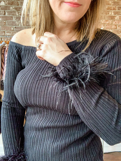 Black Feathered Top