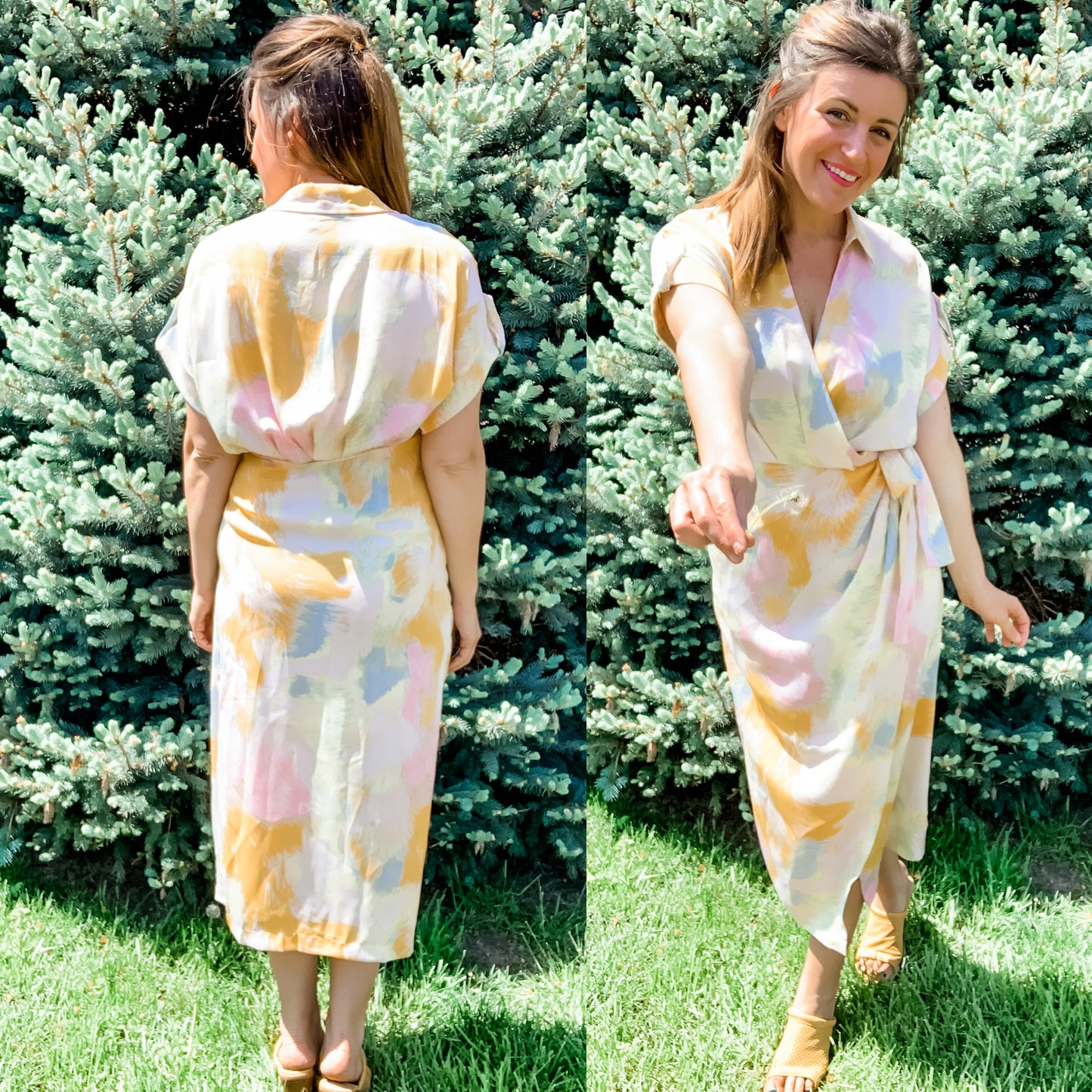 Summer Splash Wrap Style Midi Dress