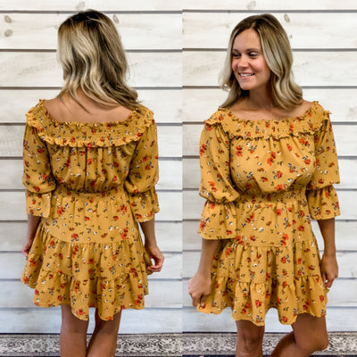 Tiered Mustard Floral Dress