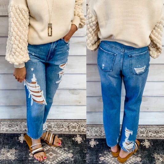 High Rise Distressed Mom Jeans