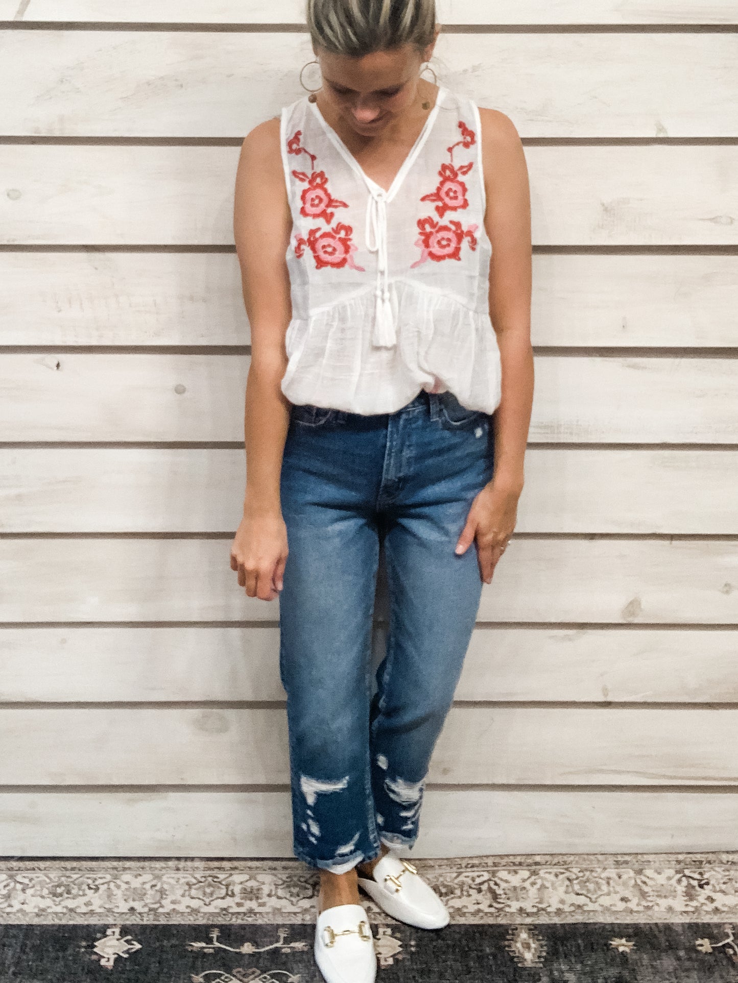 Vervet Distressed High Rise Mom Jeans