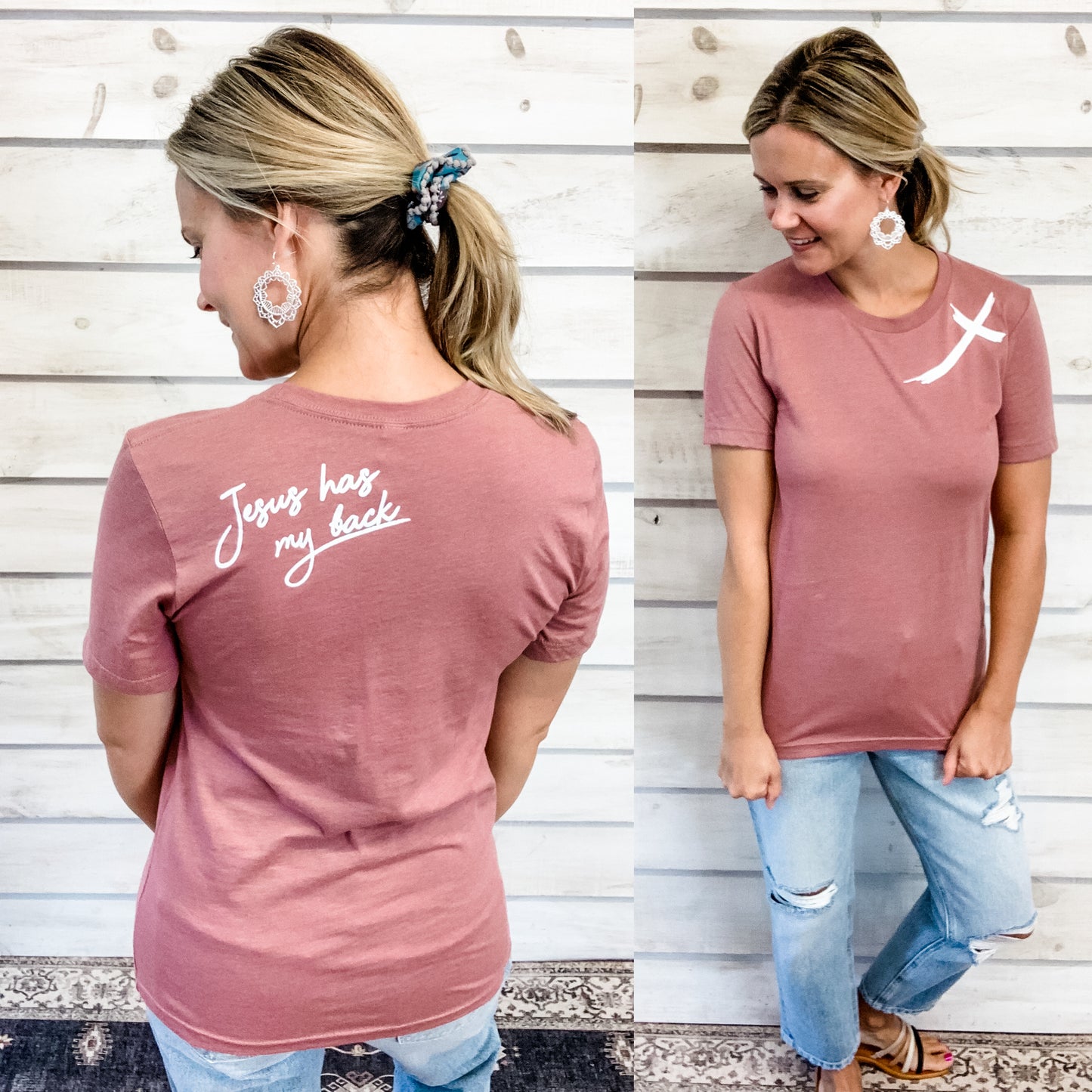 Mauve Jesus Has my Back Tee