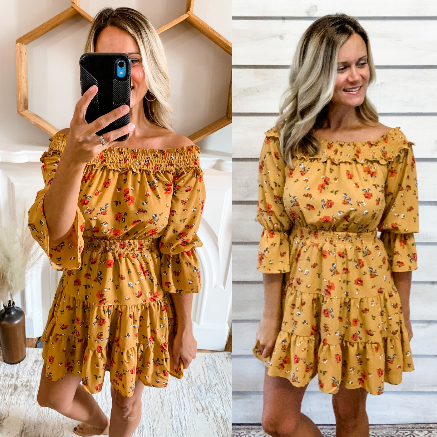 Tiered Mustard Floral Dress