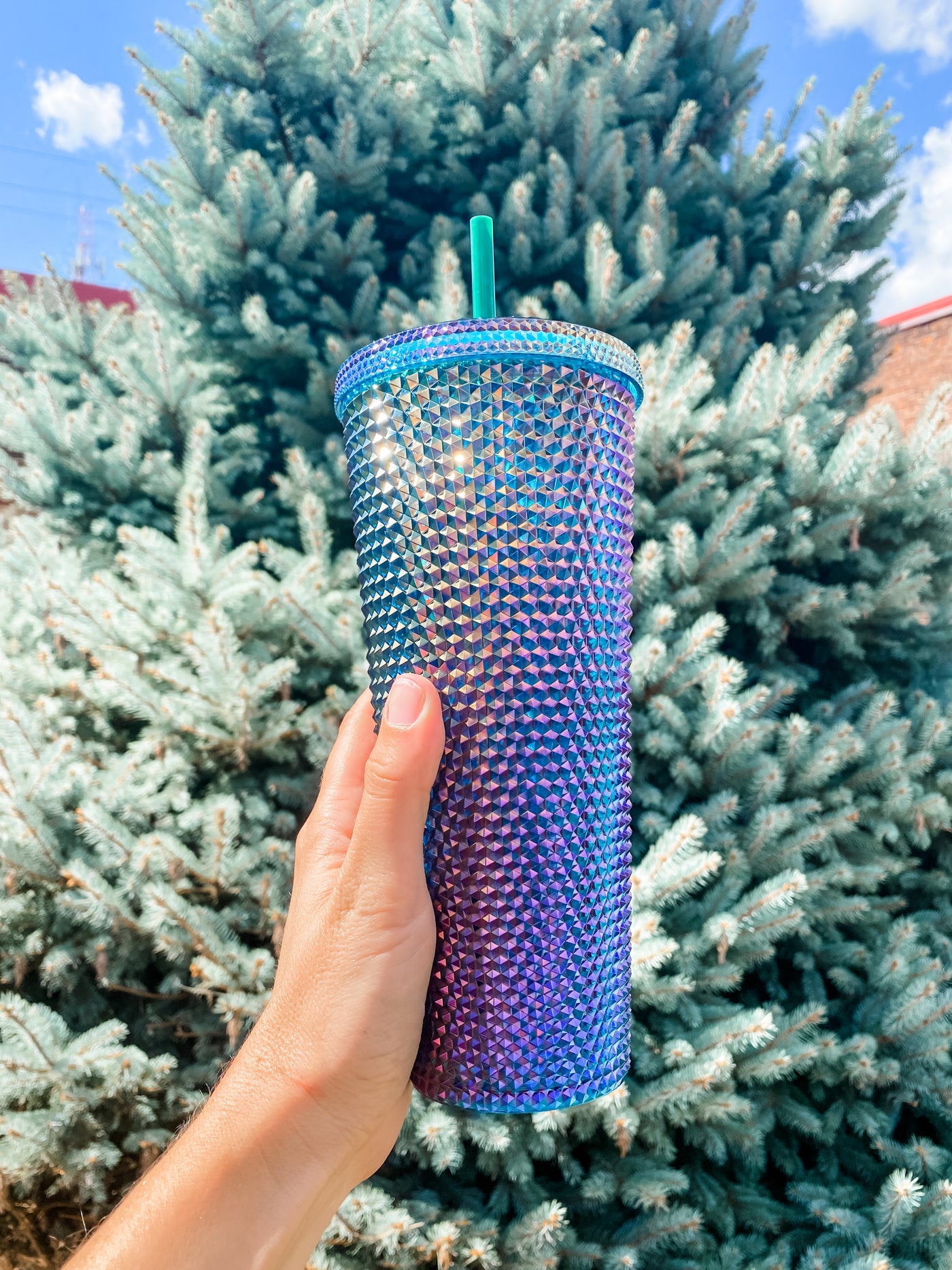 Large Navy Studded Tumbler with Straw