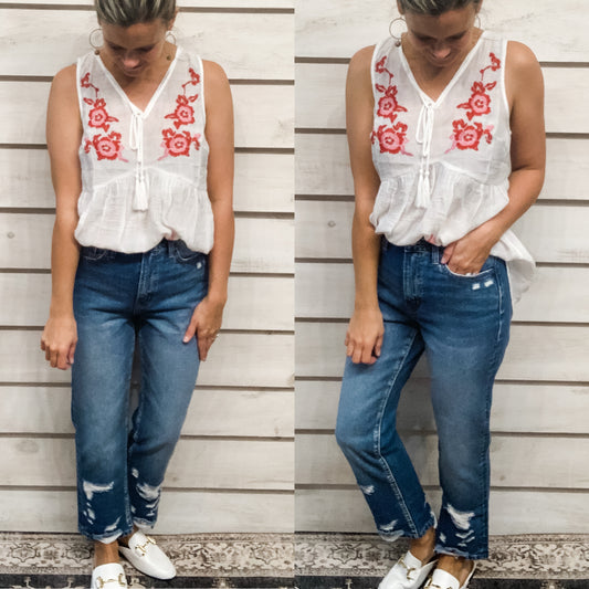 Vervet Distressed High Rise Mom Jeans