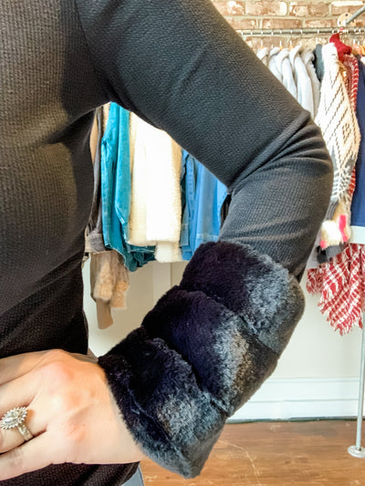Black Top with Removable Faux Fur Cuffs