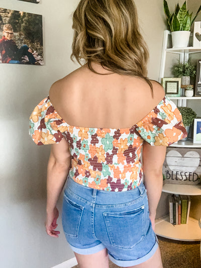 Ivory Floral Cropped Top