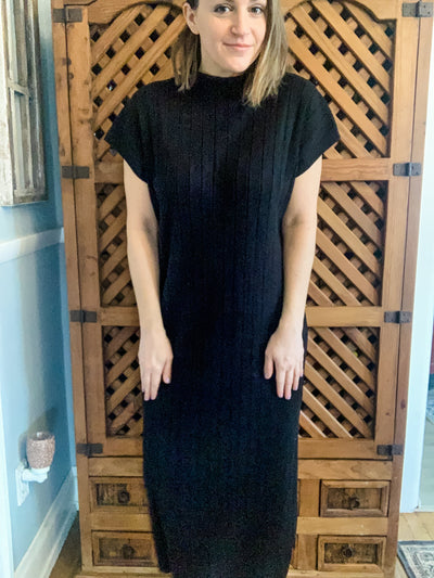 Black Mock Neck Maxi with Side Slit