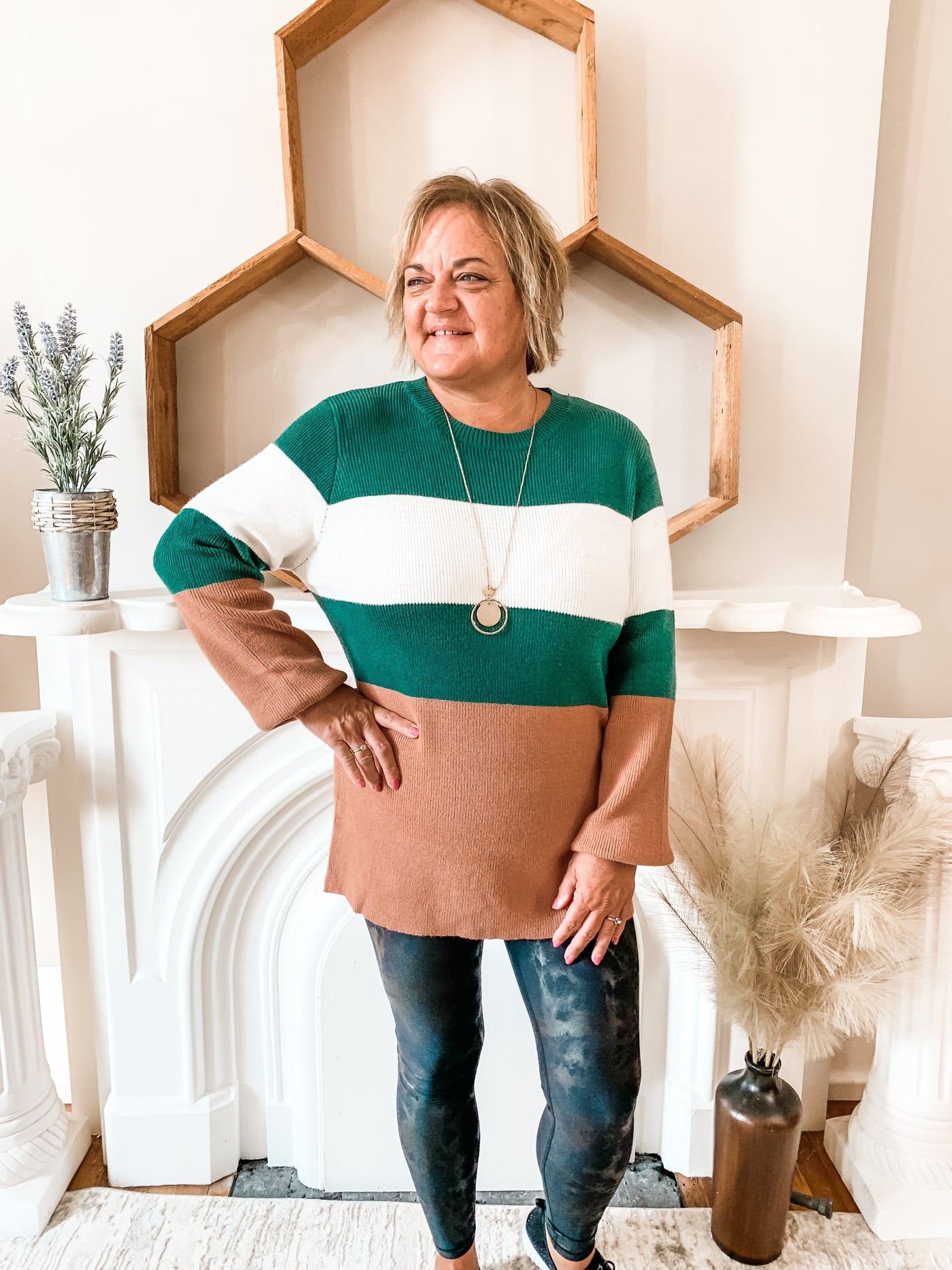 Tan and Hunter Green Tunic Sweater