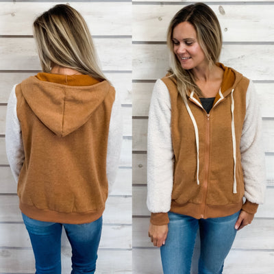 Camel Hooded Jacket with Cozy Sleeves