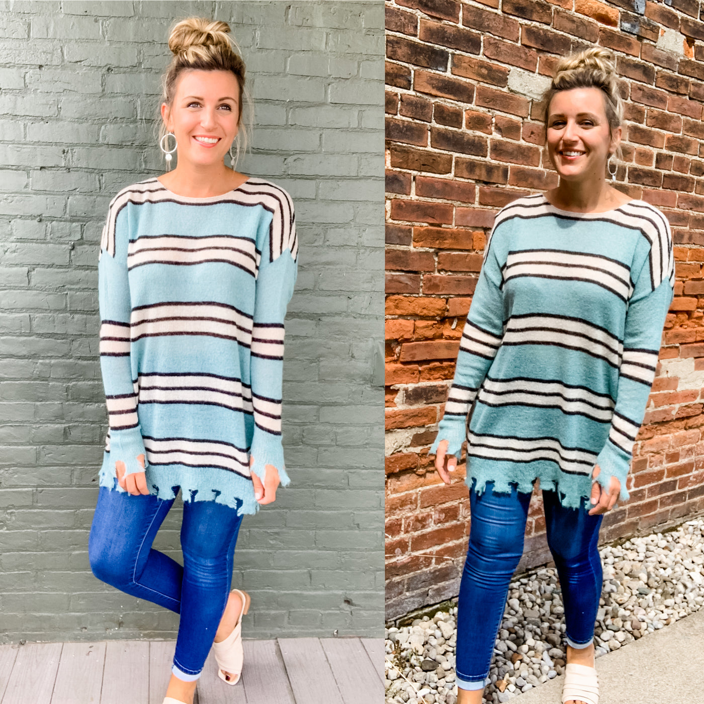Lightweight Blue Striped Tunic Top