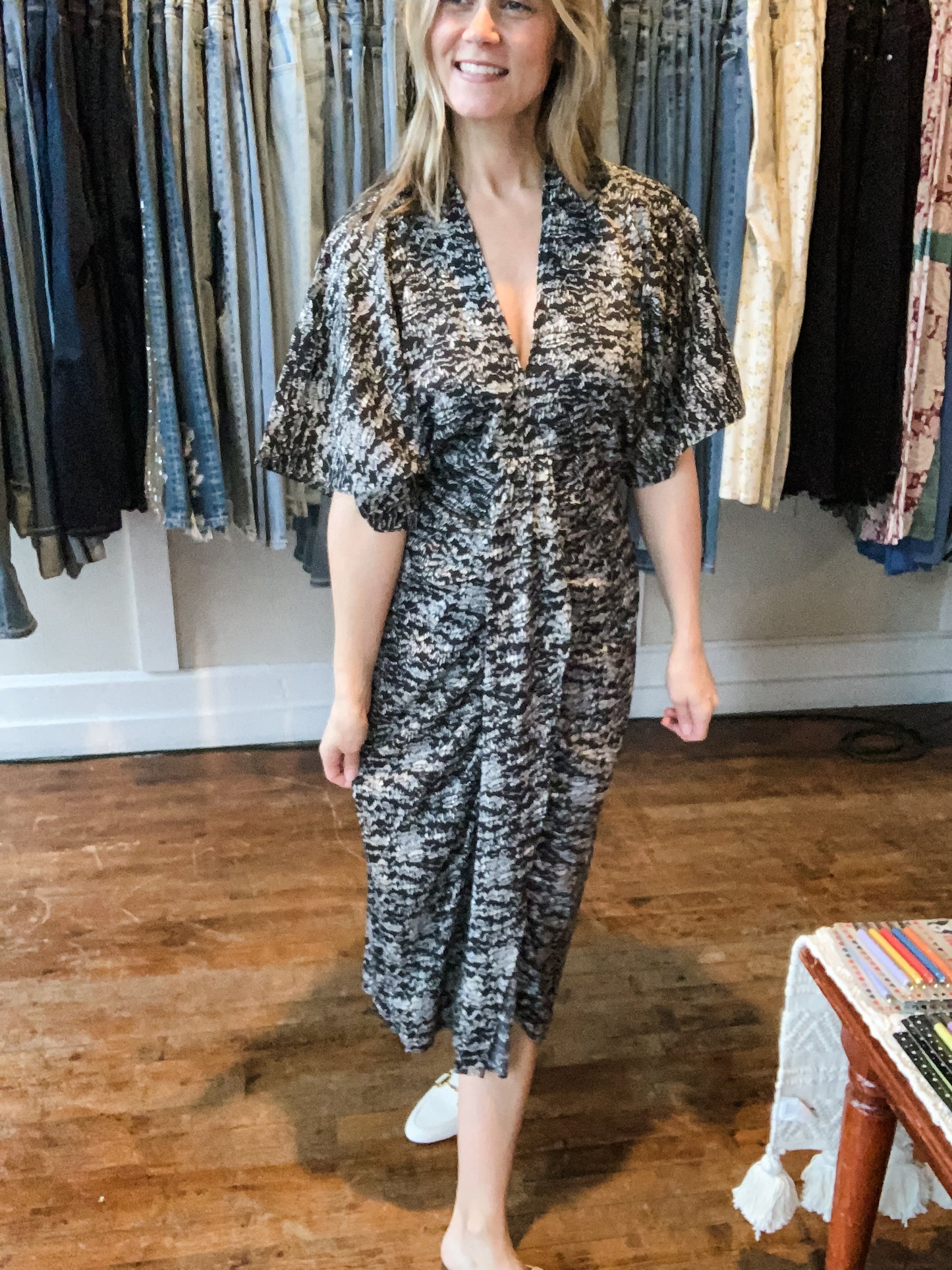 Black Print Midi Dress