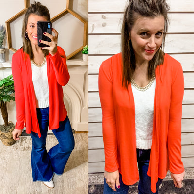 Coral Open Front Lightweight Cardigan