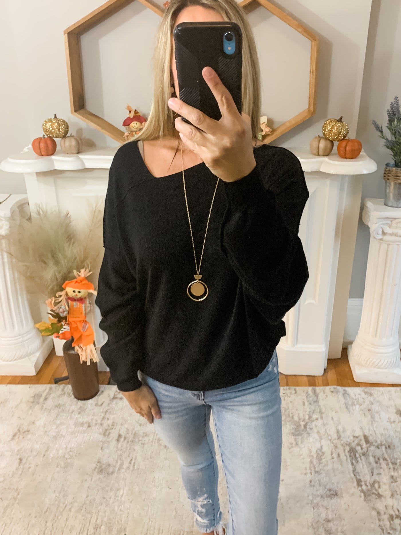 Black Angled Neckline Sweater