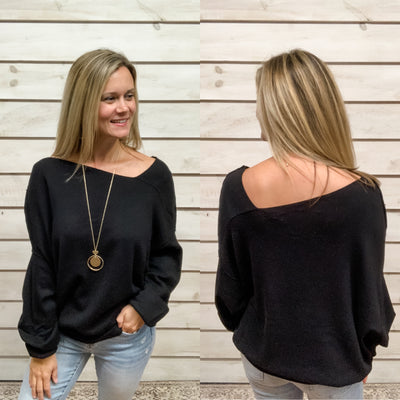 Black Angled Neckline Sweater