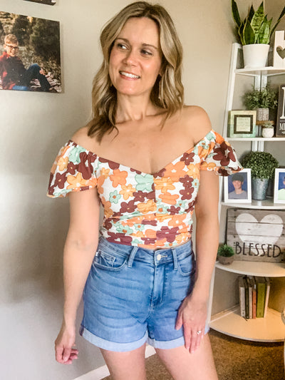 Ivory Floral Cropped Top