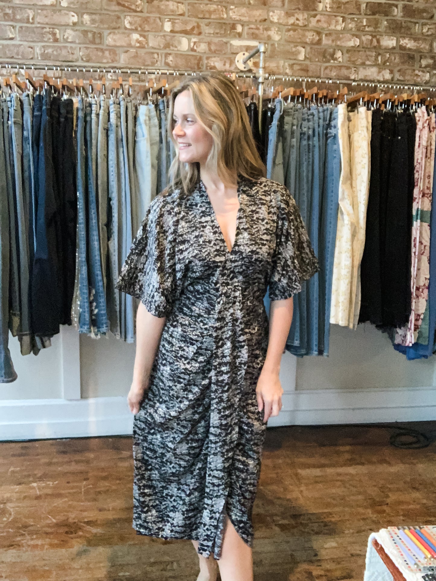 Black Print Midi Dress