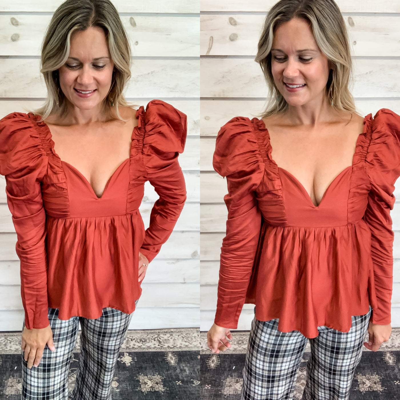 Copper Puff Sleeve Sweetheart Top