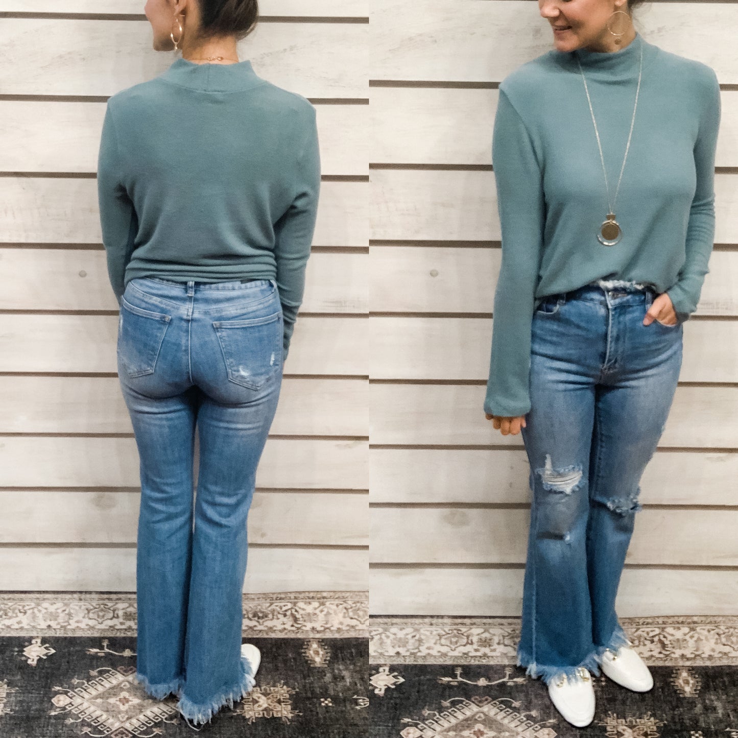 Risen Distressed Bell Bottoms with Frayed Hem