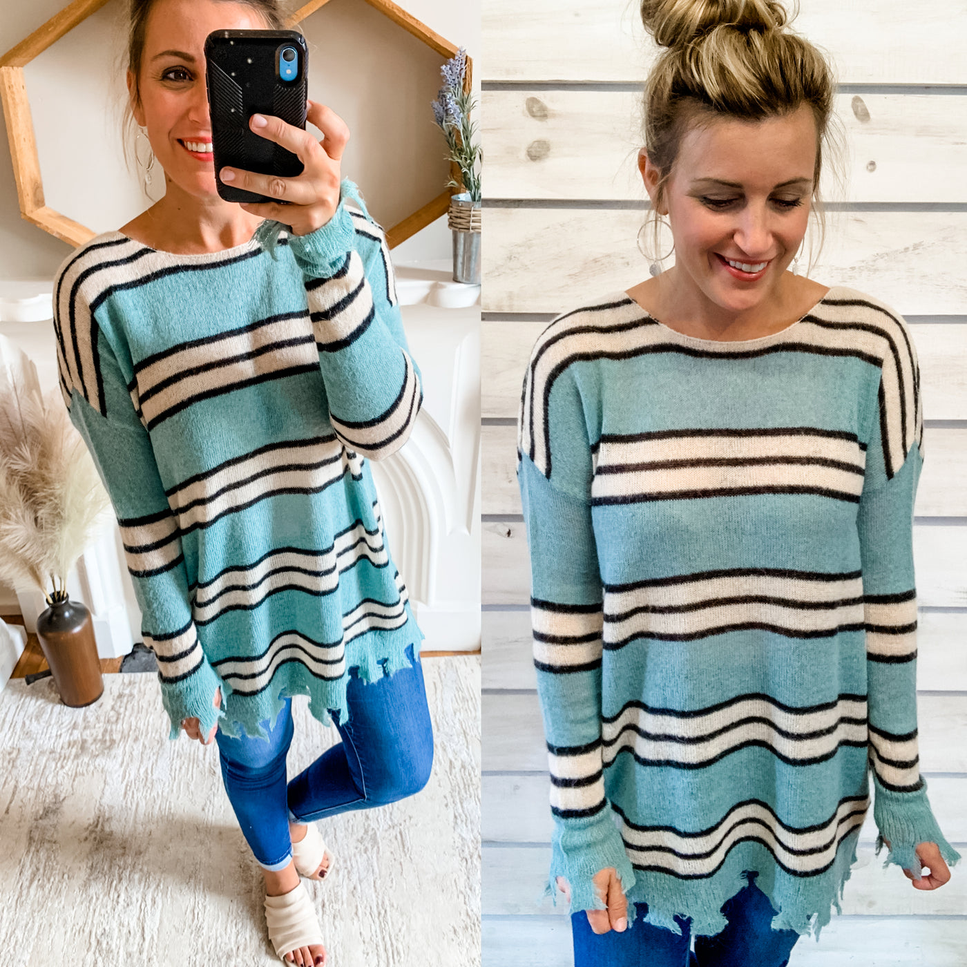 Lightweight Blue Striped Tunic Top