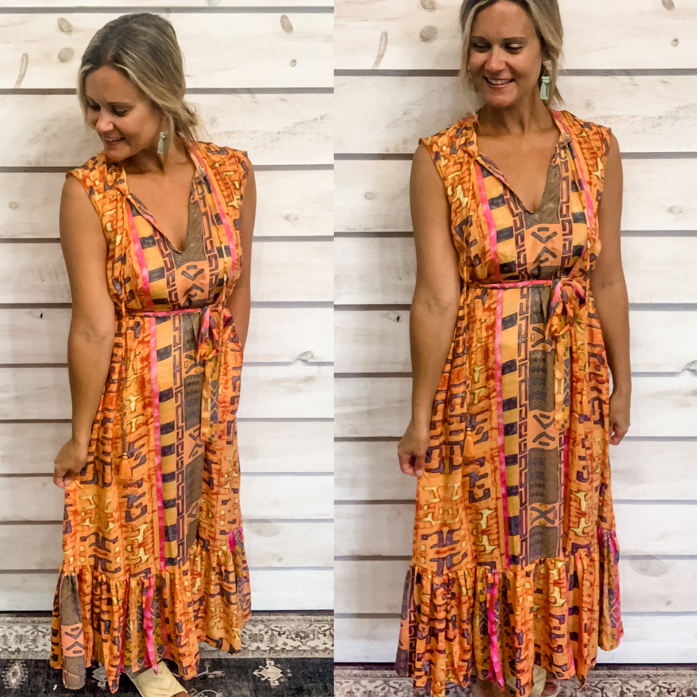 Boho Print Tangerine Dress