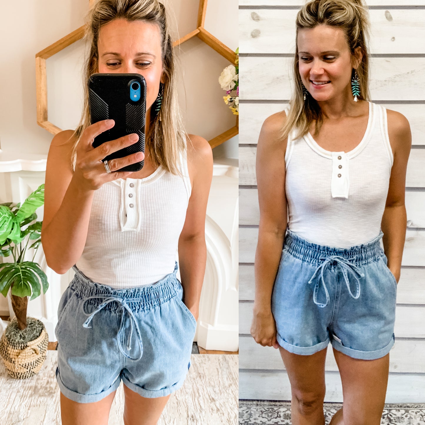 Medium Wash Denim High Waisted Shorts