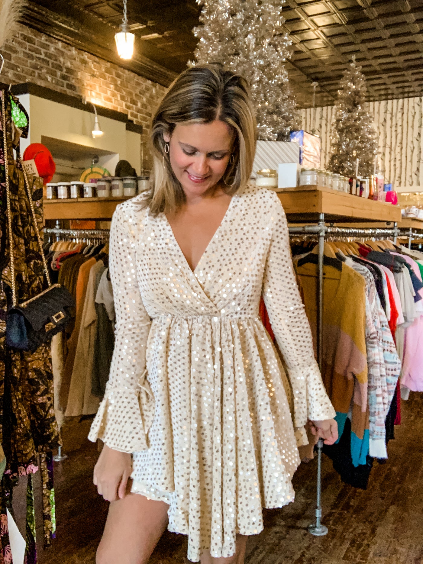 Cream Sequin Dress