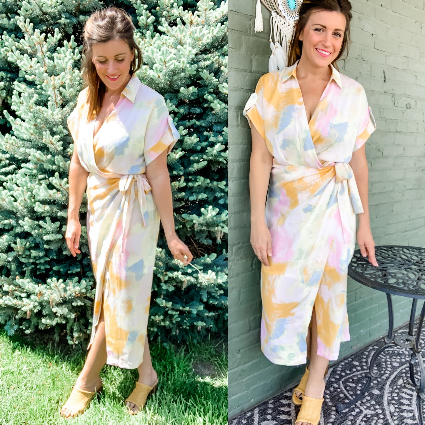 Summer Splash Wrap Style Midi Dress