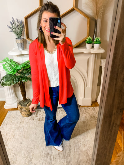 Coral Open Front Lightweight Cardigan