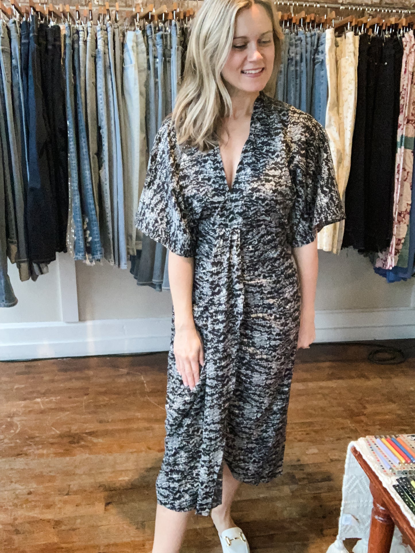 Black Print Midi Dress