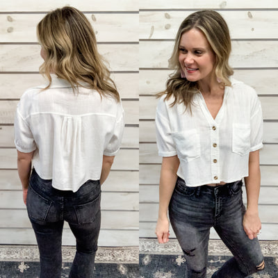 Ivory Button Up Pocket Top