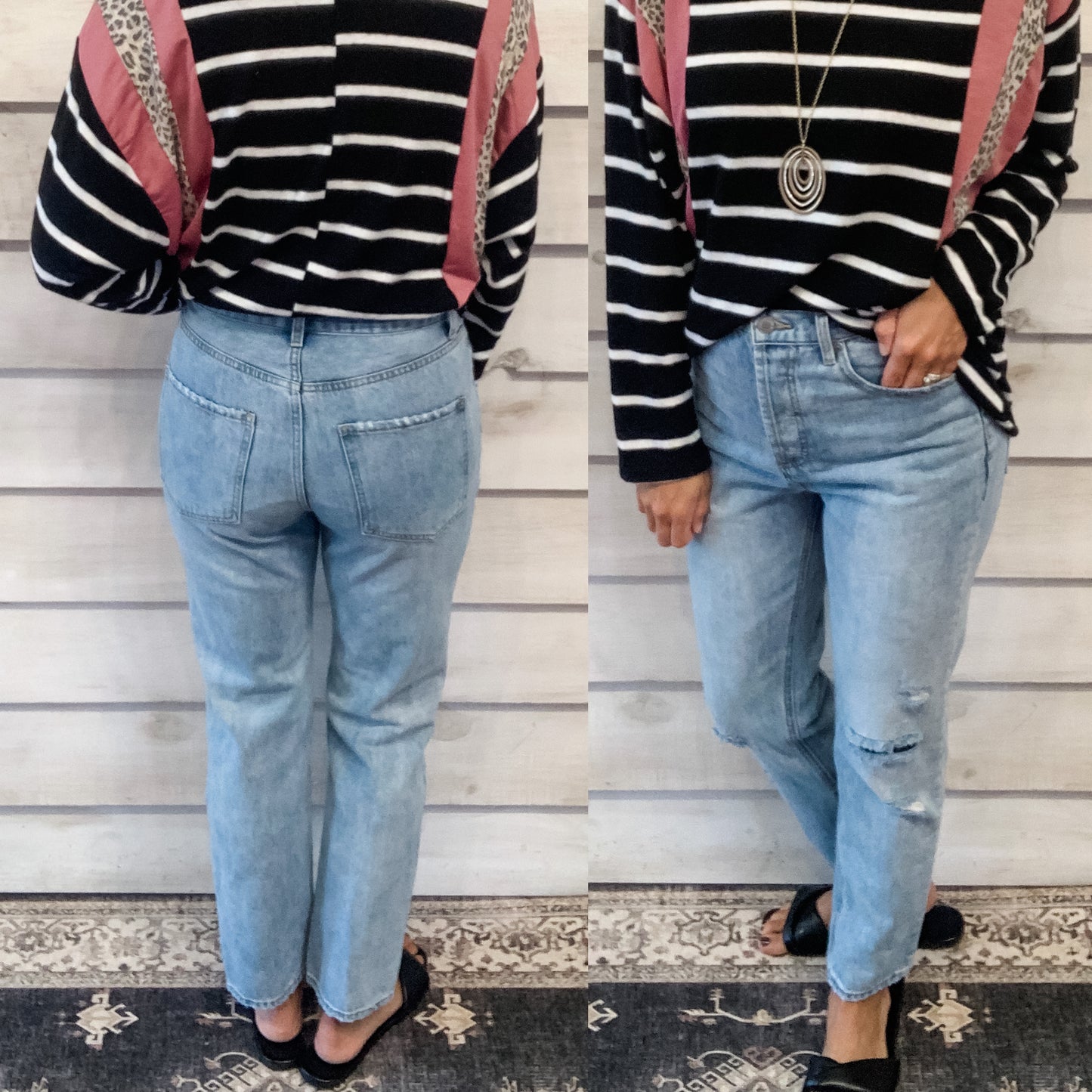 Light Wash Distressed Straight Leg Jeans