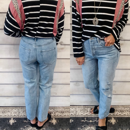 Light Wash Distressed Straight Leg Jeans